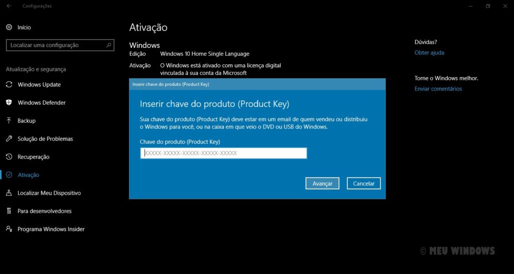 Chave WIndows 10