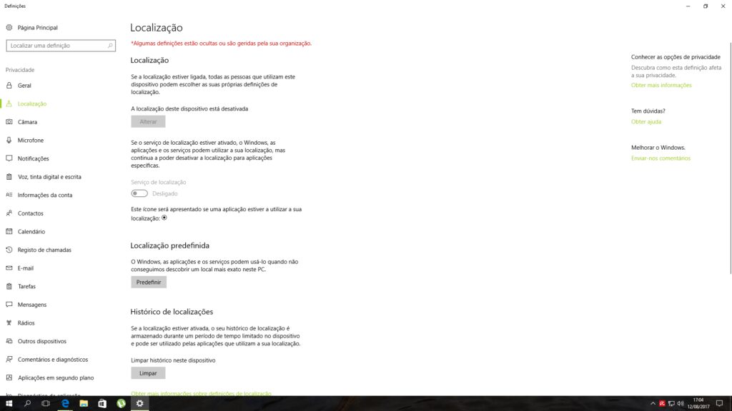 Localização do Windows 10